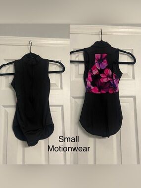 Motionwear Black Sleeveless leotard with Pink Floral Back Panel